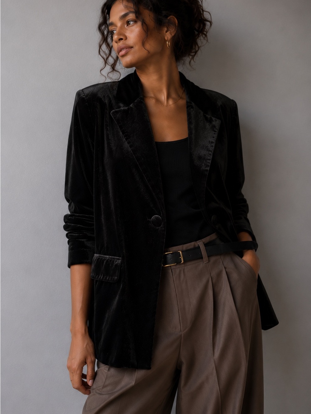 Cara Santana x Nine West Black Velvet Blazer Jacket Women S Single Button